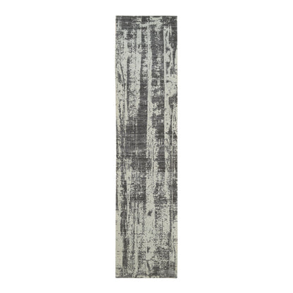Modern and Contemporary Wool & Pure Silk Hand Loomed Rug Black No Border 2.6X11.10 -O064327