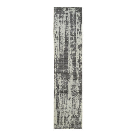 Modern and Contemporary Wool & Pure Silk Hand Loomed Rug Black No Border 2.6X11.10 -O064327