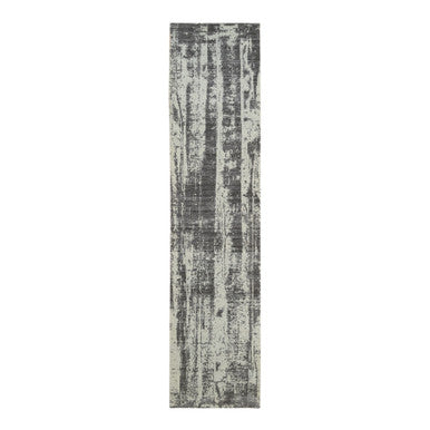 Modern and Contemporary Wool & Pure Silk Hand Loomed Rug Black No Border 2.6X11.10 -O064327