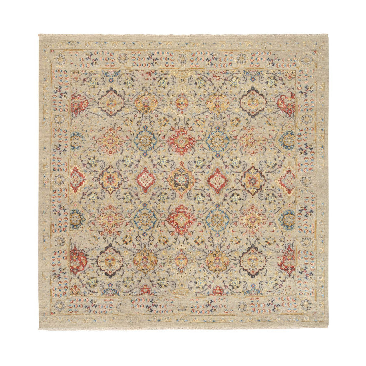 Beige 8'0" x 8'1" Transitional & Pure Hand knotted Wool/Silk Rug - Sku: O064330