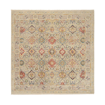 Transitional Wool & Pure Silk Hand Knotted Rug Beige Beige 8.0X8.1 -O064330