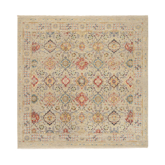 Transitional Wool & Pure Silk Hand Knotted Rug Beige Beige 8.0X8.1 -O064330