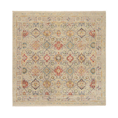 Transitional Wool & Pure Silk Hand Knotted Rug Beige Beige 8.0X8.1 -O064330