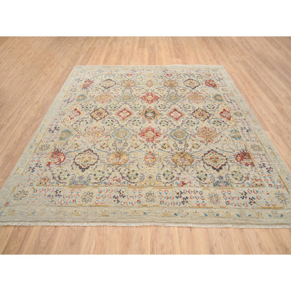 Transitional Wool & Pure Silk Hand Knotted Rug Beige Beige 8.0X8.1 -O064330