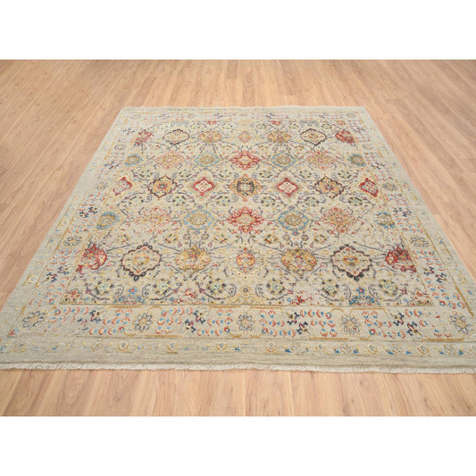 Transitional Wool & Pure Silk Hand Knotted Rug Beige Beige 8.0X8.1 -O064330