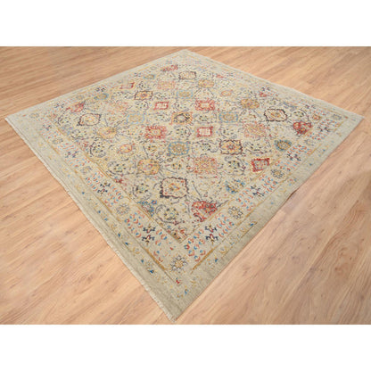 Transitional Wool & Pure Silk Hand Knotted Rug Beige Beige 8.0X8.1 -O064330