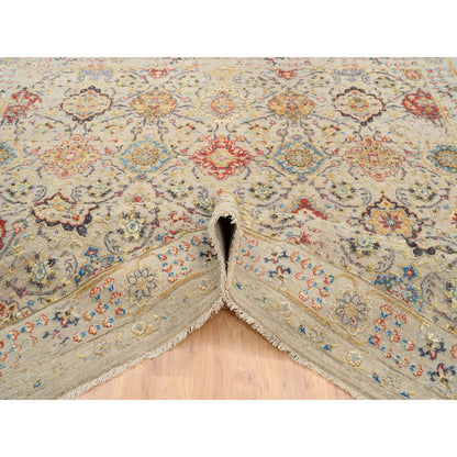 Transitional Wool & Pure Silk Hand Knotted Rug Beige Beige 8.0X8.1 -O064330