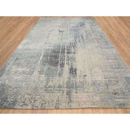 Modern and Contemporary Wool & Silk Hand Knotted Rug Grey No Border 12.1X17.10 -O064337