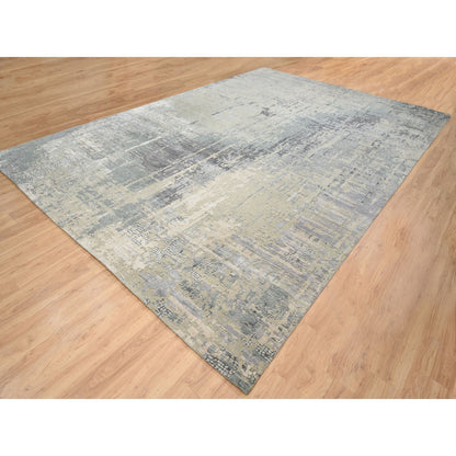 Modern and Contemporary Wool & Silk Hand Knotted Rug Grey No Border 12.1X17.10 -O064337