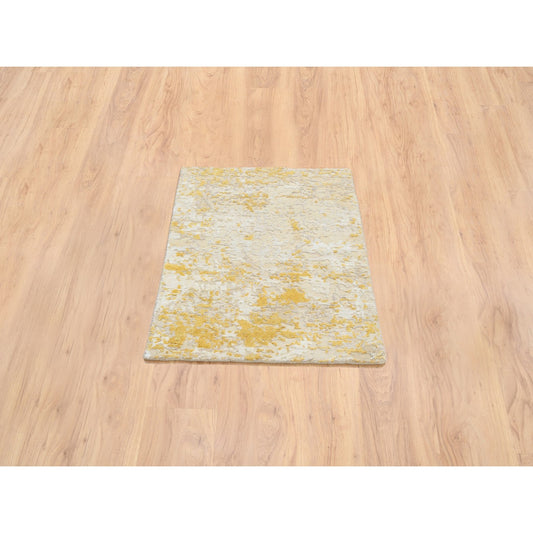 Modern and Contemporary Wool & Silk Hand Knotted Rug Yellow No Border 2.0X2.9 -O064344