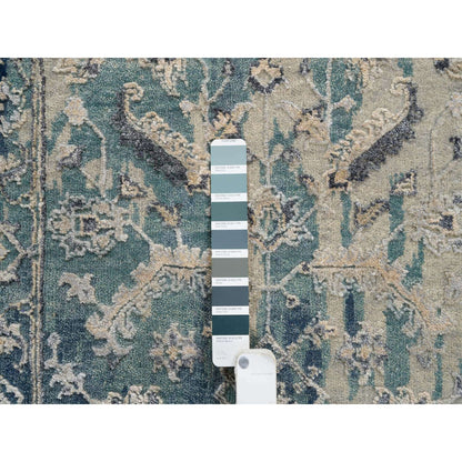 Transitional Wool & Silk Hand Knotted Rug Teal Denim Blue 2.7X10.0 -O064356