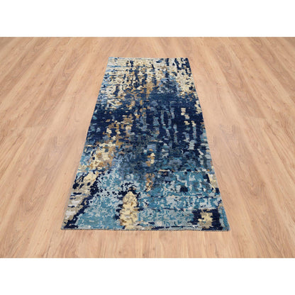 Modern and Contemporary Wool & Silk Hand Knotted Rug Blue No Border 2.6X8.0 -O064370