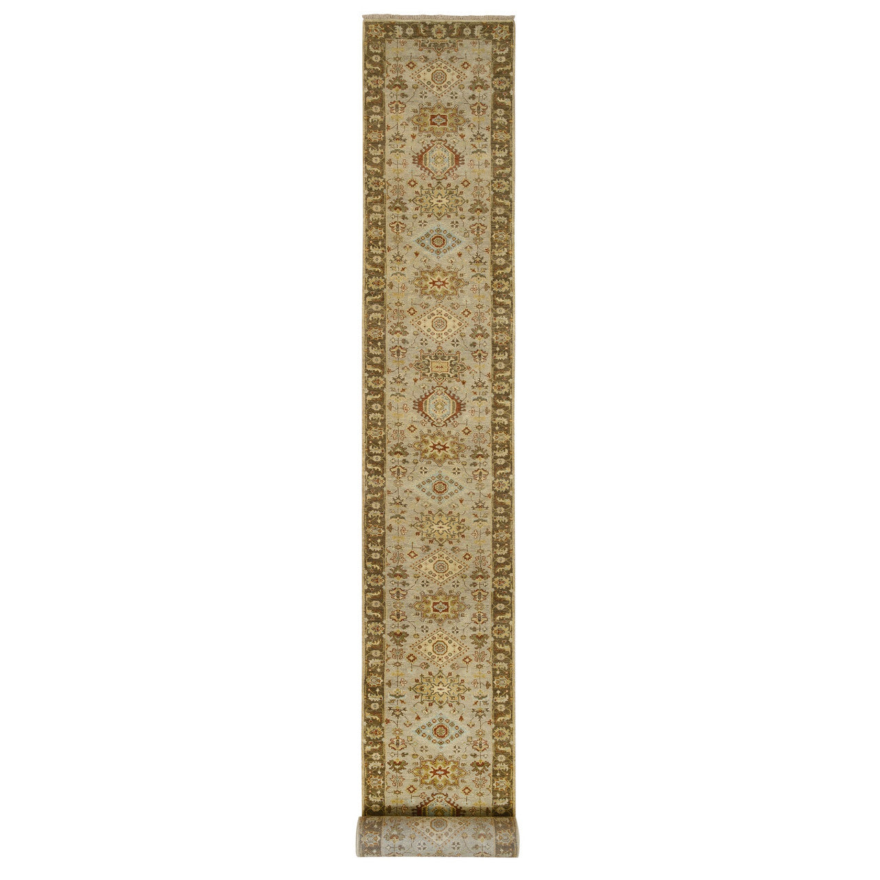 Gray 2'8" x 19'10" Heriz Hand knotted Wool Rug -O064379