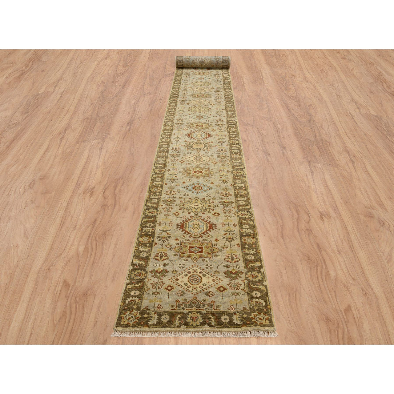 Gray 2'8" x 19'10" Heriz Hand knotted Wool Rug -O064379
