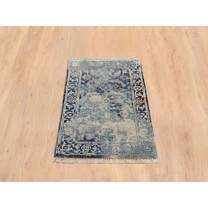Transitional Wool & Silk Hand Knotted Rug Teal Dark Denim 2.0X3.0 -O064385