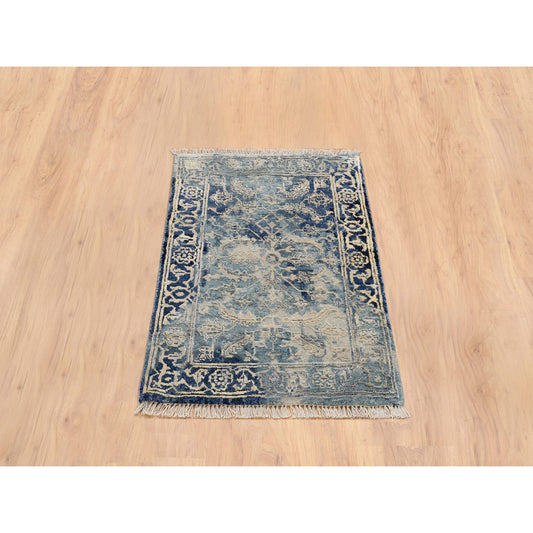 Transitional Wool & Silk Hand Knotted Rug Teal Dark Denim 2.0X3.0 -O064385