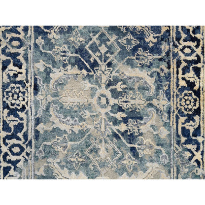 Transitional Wool & Silk Hand Knotted Rug Teal Dark Denim 2.0X3.0 -O064385