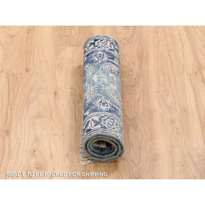 Transitional Wool & Silk Hand Knotted Rug Teal Dark Denim 2.0X3.0 -O064385