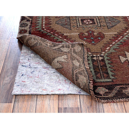 Overdyed & Vintage Wool Hand Knotted Rug Red 3.0x12.1 -O0643