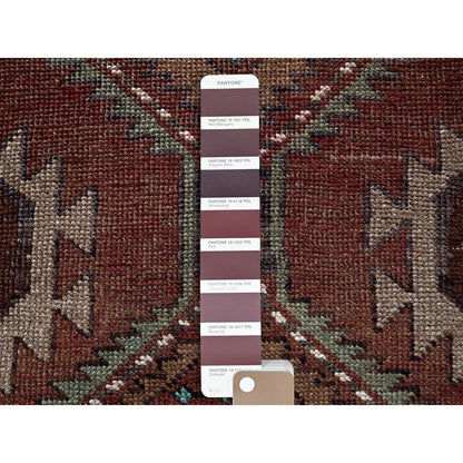 Overdyed & Vintage Wool Hand Knotted Rug Red 3.0x12.1 -O0643