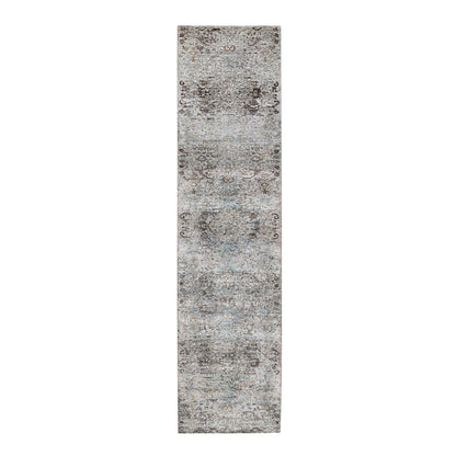 Transitional Wool & Silk Hand Knotted Rug Grey No Border 2.8X12.1 -O064406