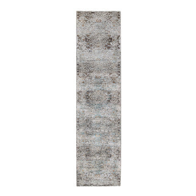 Transitional Wool & Silk Hand Knotted Rug Grey No Border 2.8X12.1 -O064406