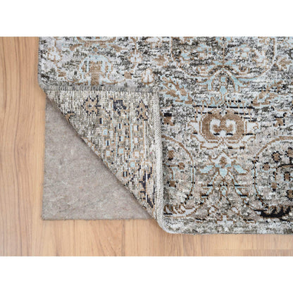 Transitional Wool & Silk Hand Knotted Rug Grey No Border 2.8X12.1 -O064406