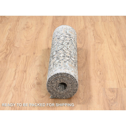 Transitional Wool & Silk Hand Knotted Rug Grey No Border 2.8X12.1 -O064406