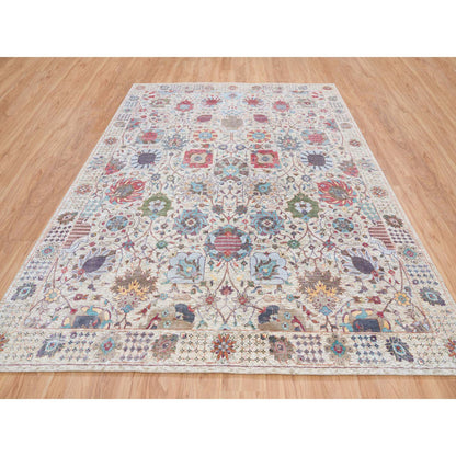 Transitional Wool & Silk Hand Knotted Rug Ivory Ivory 8.0X10.4 -O064410