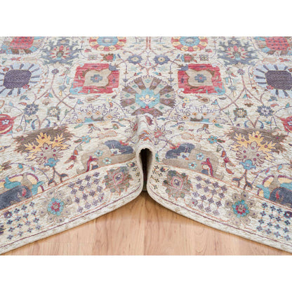 Transitional Wool & Silk Hand Knotted Rug Ivory Ivory 8.0X10.4 -O064410