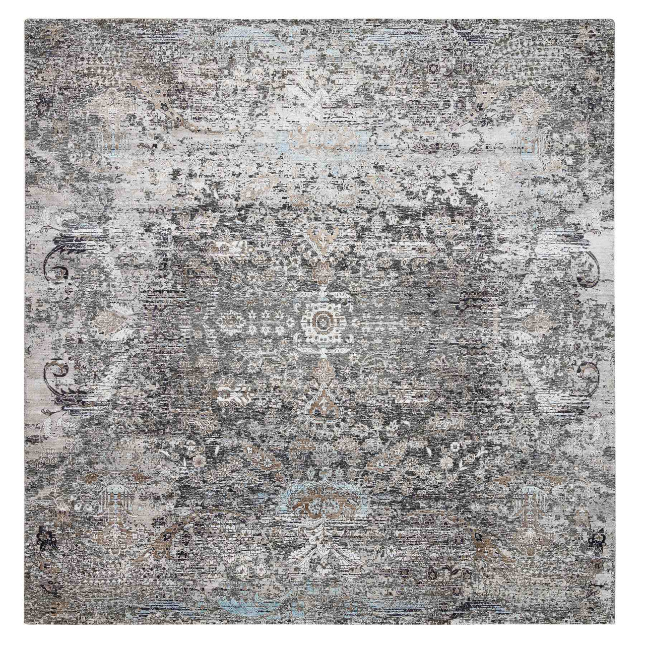 Gray 10'0" x 10'3" Transitional Hand knotted Wool/Silk Rug - Sku: O064414