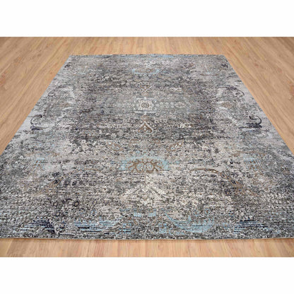 Transitional Wool & Silk Hand Knotted Rug Grey No Border 10.0X10.3 -O064414
