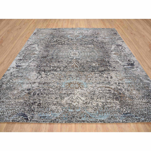 Transitional Wool & Silk Hand Knotted Rug Grey No Border 10.0X10.3 -O064414