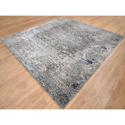Transitional Wool & Silk Hand Knotted Rug Grey No Border 10.0X10.3 -O064414