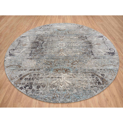 Transitional Wool & Silk Hand Knotted Rug Grey No Border 10.0X10.3 -O064415