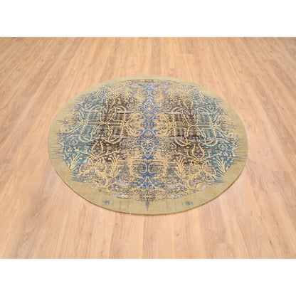 Transitional Wool & Silk Hand Knotted Rug Brown Brown 6.0X6.0 -O064420