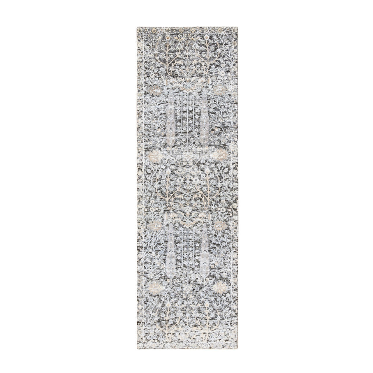 Black 2'7" x 8'3" Transitional Hand knotted Wool/Silk Rug - Sku: O064421