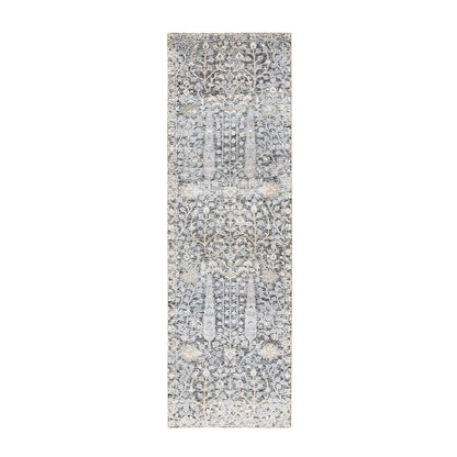 Transitional Wool & Silk Hand Knotted Rug Black No Border 2.7X8.3 -O064422