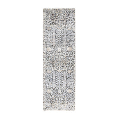 Transitional Wool & Silk Hand Knotted Rug Black No Border 2.7X8.3 -O064422