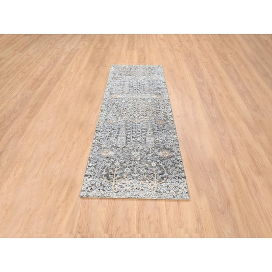 Transitional Wool & Silk Hand Knotted Rug Black No Border 2.7X8.3 -O064422