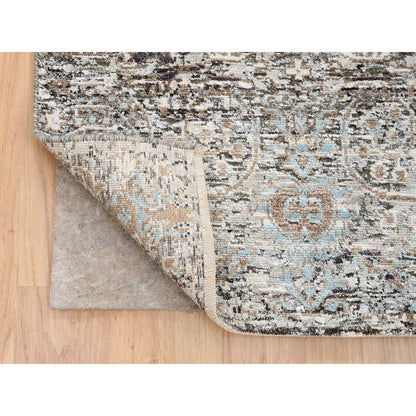 Transitional Wool & Silk Hand Knotted Rug Grey No Border 2.7X22.3 -O064423