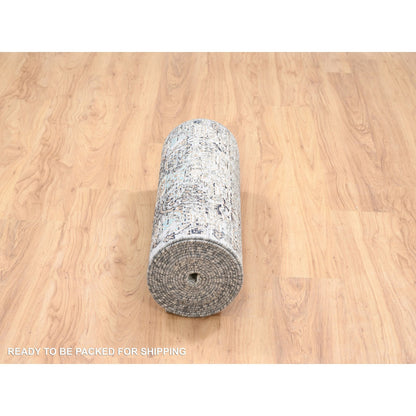 Transitional Wool & Silk Hand Knotted Rug Grey No Border 2.7X22.3 -O064423