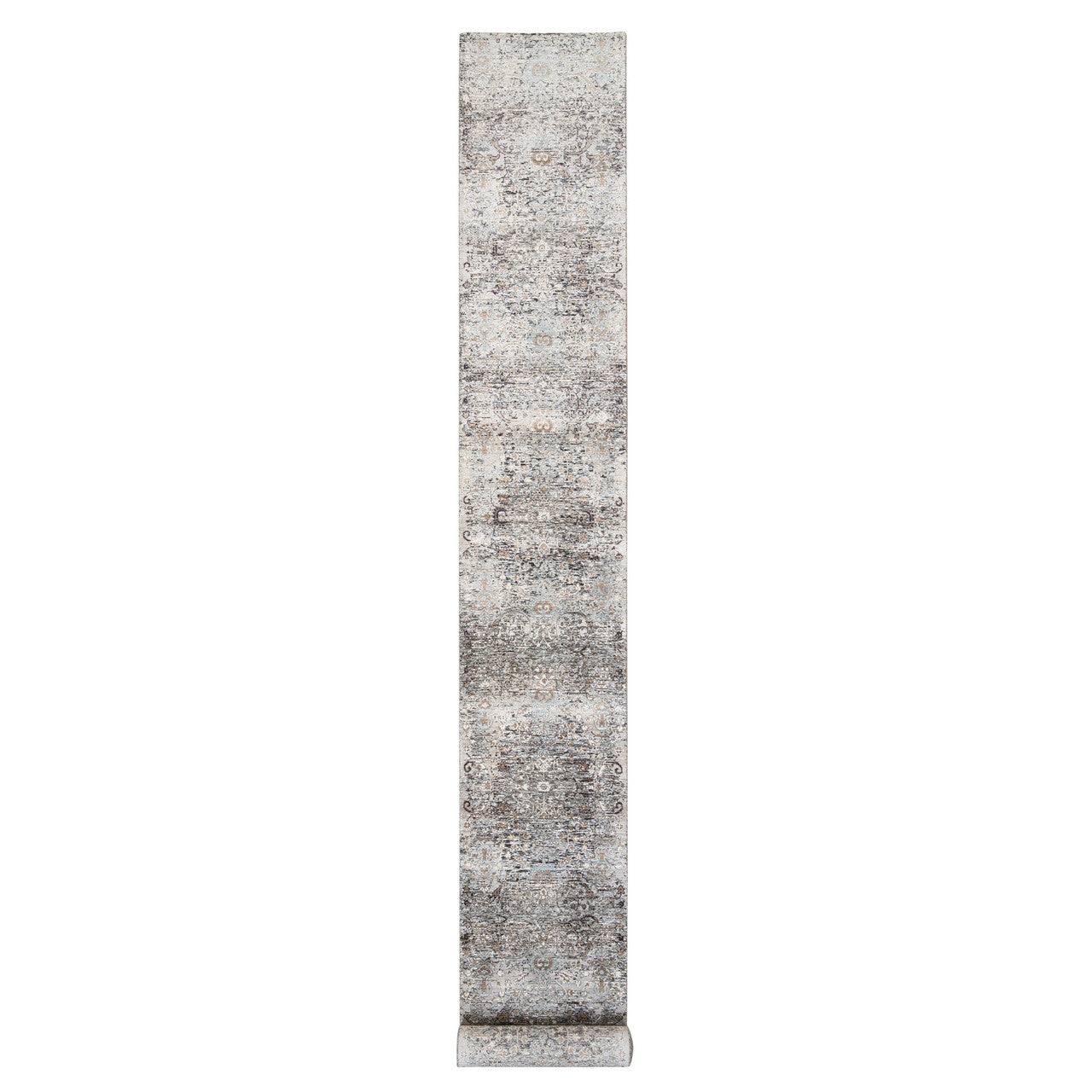 Gray 2'6" x 20'0" Transitional Hand knotted Wool/Silk Rug - Sku: O064424