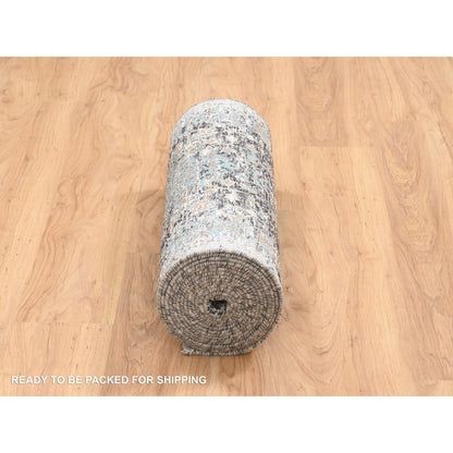 Transitional Wool & Silk Hand Knotted Rug Grey No Border 2.6X20.0 -O064424