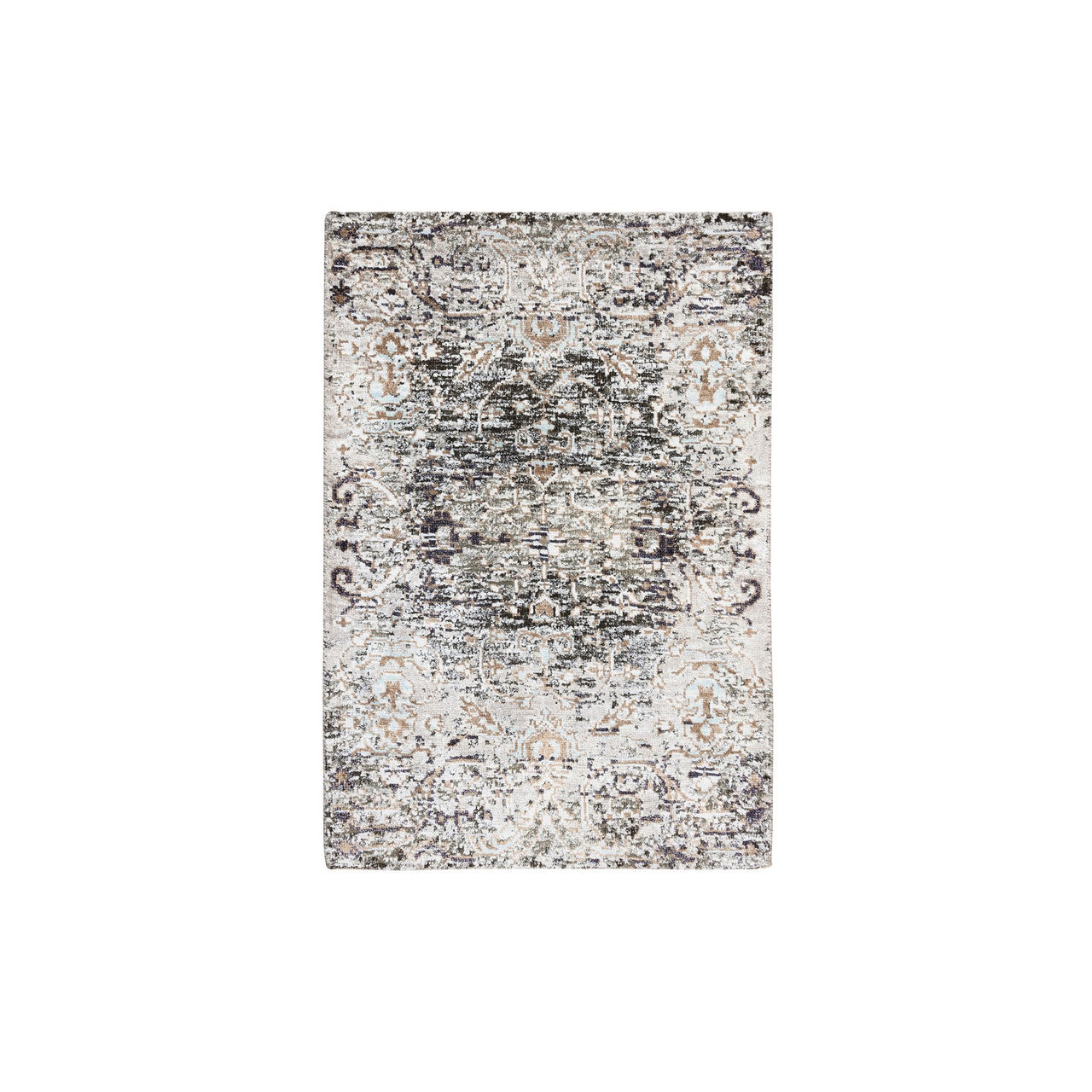 Gray 2'1" x 3'0" Transitional Hand knotted Wool/Silk Rug - Sku: O064427