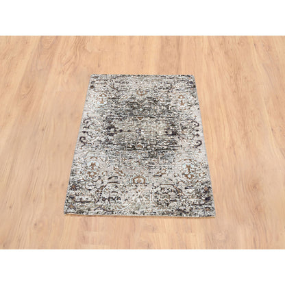 Transitional Wool & Silk Hand Knotted Rug Grey No Border 2.1X3.0 -O064427