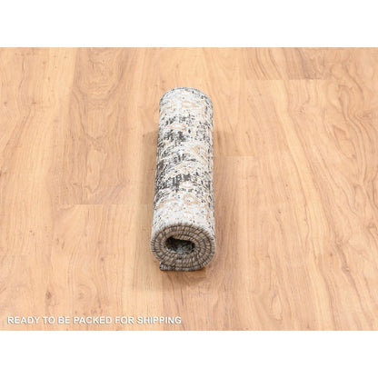 Transitional Wool & Silk Hand Knotted Rug Grey No Border 2.1X3.0 -O064427