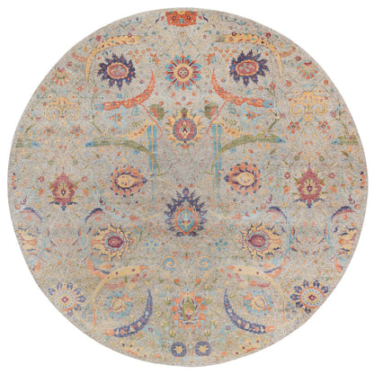 Transitional Wool & Silk Hand Knotted Rug Beige No Border 13.7X13.7 -O064436