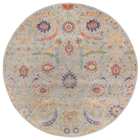 Transitional Wool & Silk Hand Knotted Rug Beige No Border 13.7X13.7 -O064436