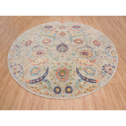 Transitional Wool & Silk Hand Knotted Rug Beige No Border 13.7X13.7 -O064436